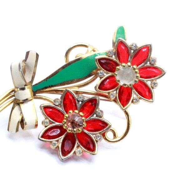 Vintage 40's Glass Flower Enamel Bouquet Designer Brooch - Picture 3 of 11